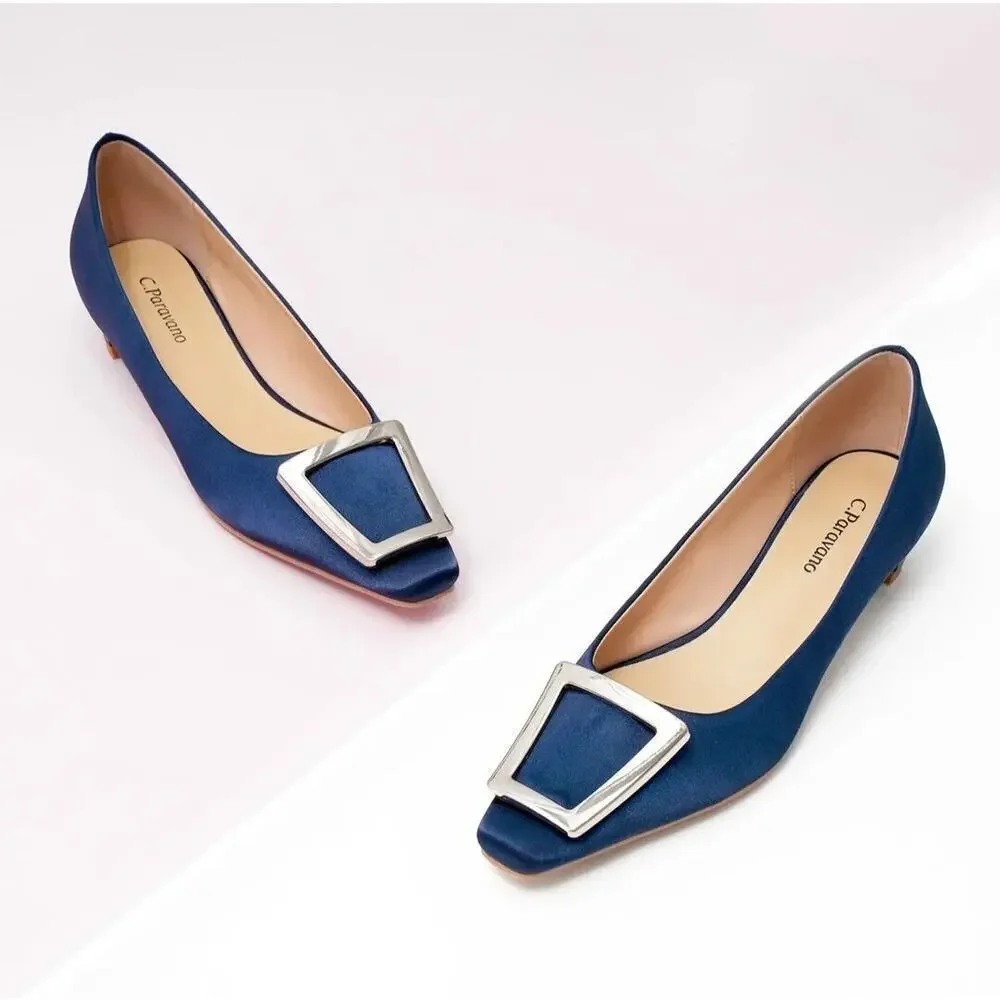 Metal Buckle Satin Low Heel (Lucia) C.Paravano Blue Woman 9